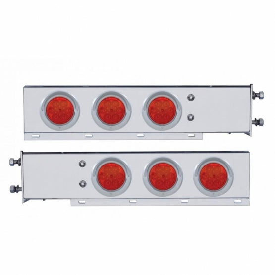 3-3/4" Bolt Pattern Deluxe Stainless Steel Spring Loaded Bar W/6 x 7 Red LED 4" Reflector Light &amp; Visors - Red Lens (Pair)