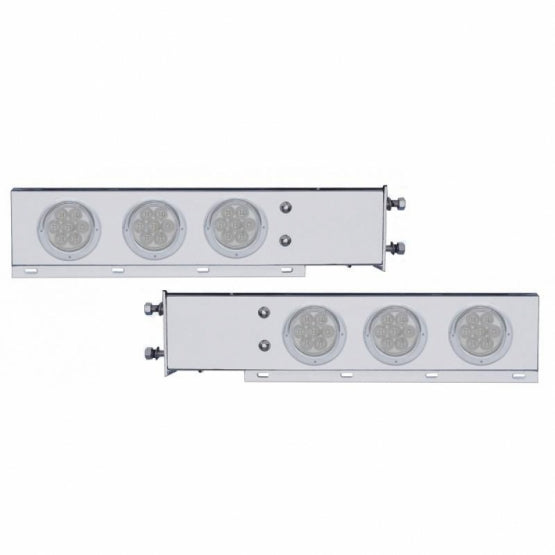 3-3/4" Bolt Pattern Deluxe Stainless Steel Spring Loaded Bar W/6 x 7 Red LED 4" Reflector Light &amp; Visors - Clear Lens (Pair)