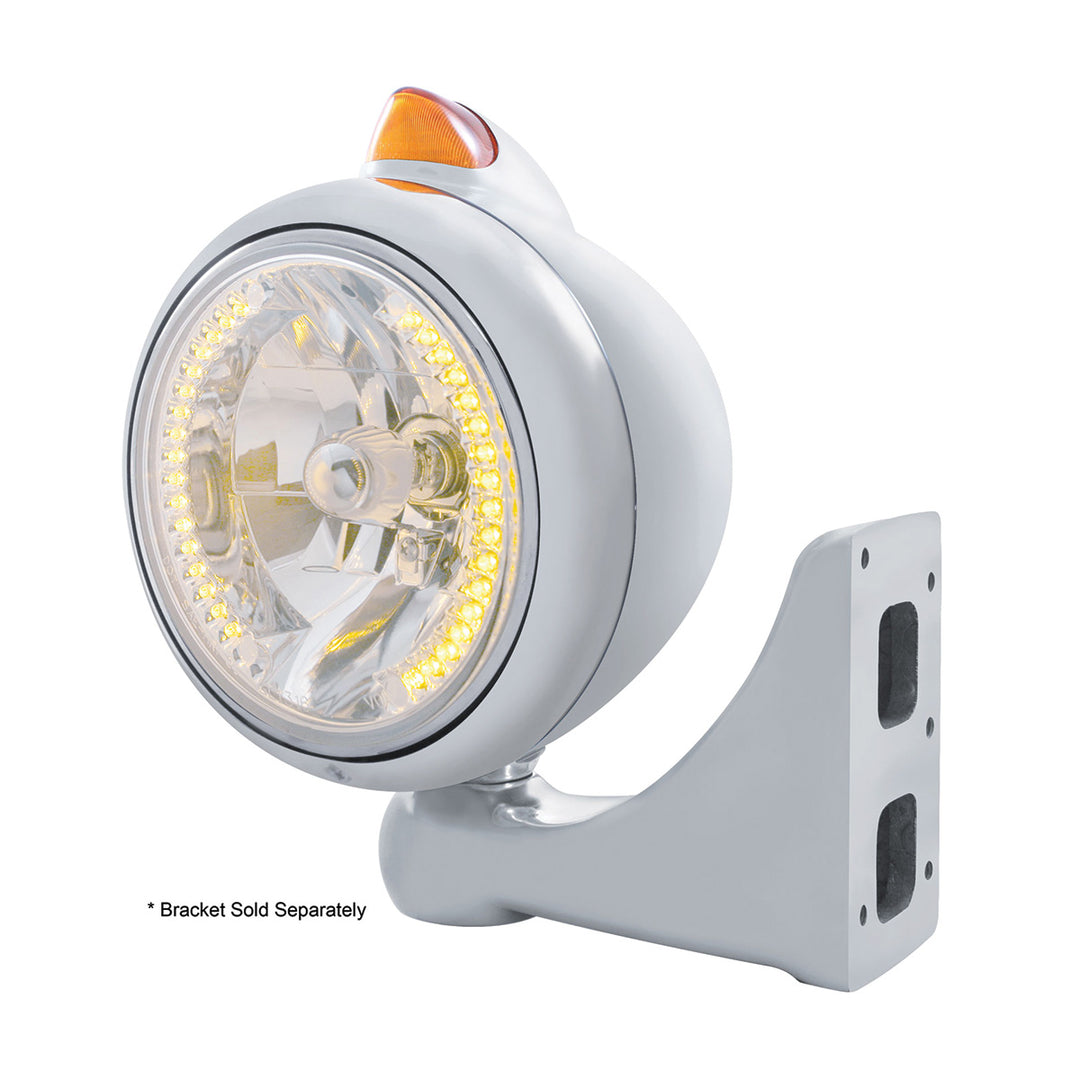 Chrome Guide 682-C Headlight H4 With Amber LED &amp; Original Style LED Signal - Amber Lens