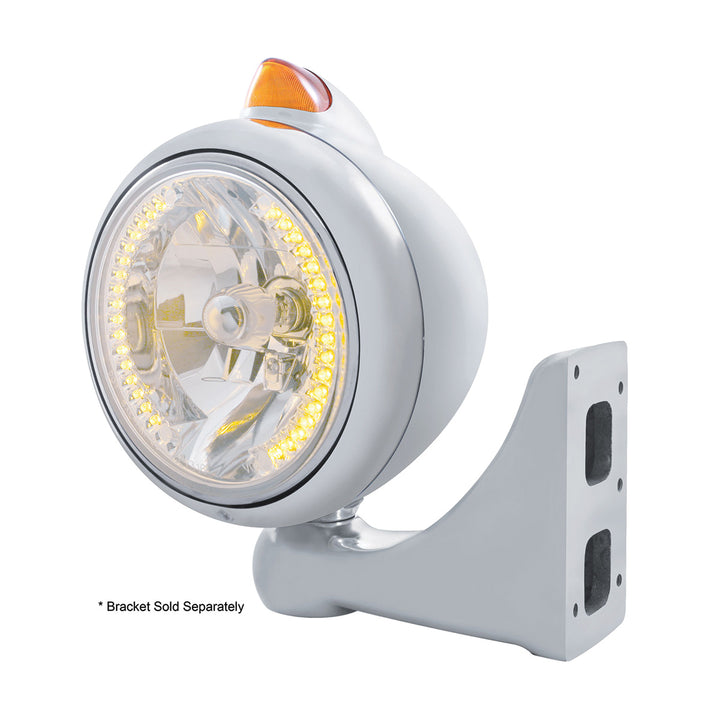 Chrome Guide 682-C Headlight H4 With Amber LED &amp; Original Style LED Signal - Amber Lens
