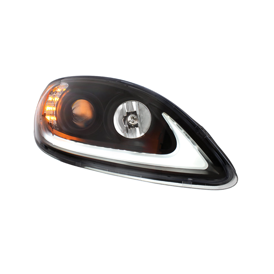 Black Projection Headlight With LED Turn Signal &amp; Light Bar For 2006-2017 International Prostar - Passenger