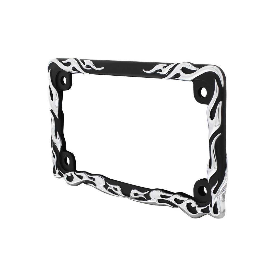 Motorcycle License Plate Frame - Chrome Flame/Black Frame