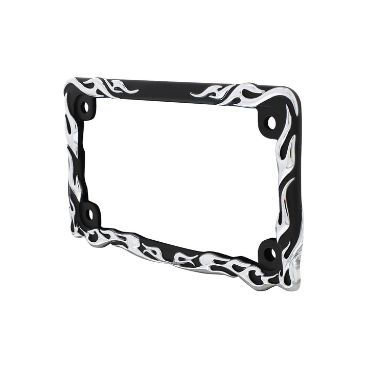 Motorcycle License Plate Frame - Chrome Flame/Black Frame