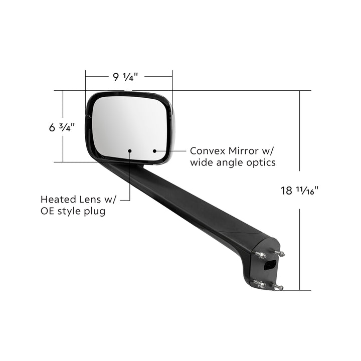 Chrome Hood Mirror Assembly W/ Sequential LED Lights For 2018-2025 Freightliner Cascadia - Driver/Heated