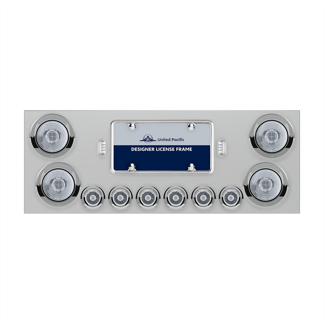Stainless Steel Rear Center Panel With Four 13 LED 4" Abyss Light &amp; Six 4 LED 2" Lights &amp; Visors - Red LED/Clear Lens