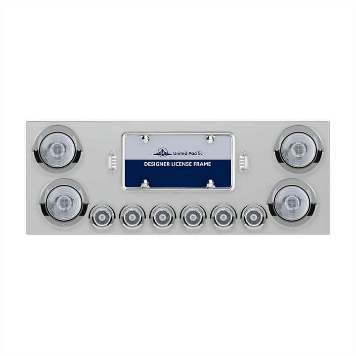 Stainless Steel Rear Center Panel With Four 13 LED 4" Abyss Light &amp; Six 4 LED 2" Lights &amp; Visors - Red LED/Clear Lens