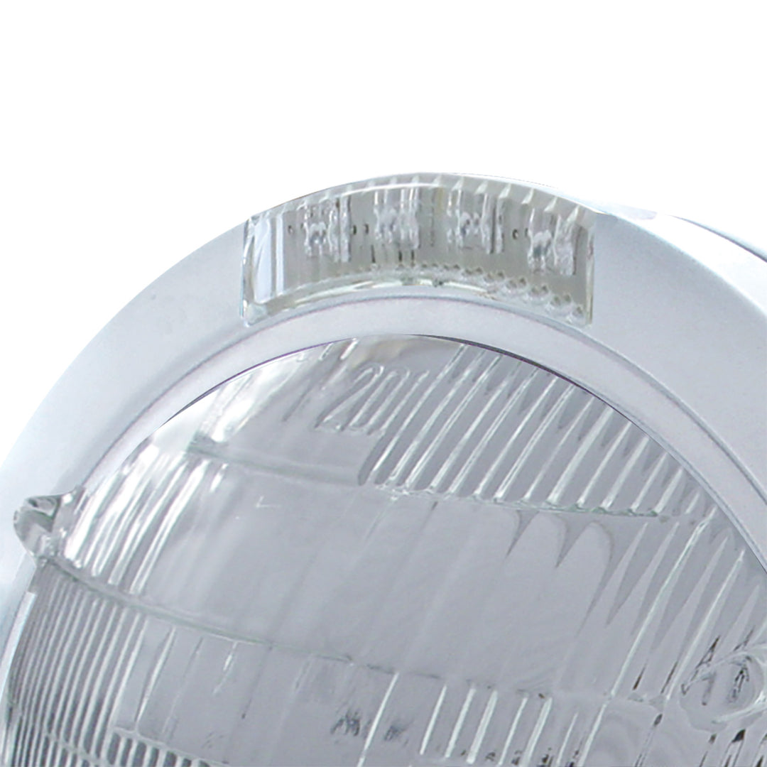 Stainless Steel Bullet Classic Headlight 6014 Bulb &amp; LED Turn Signal - Clear Lens