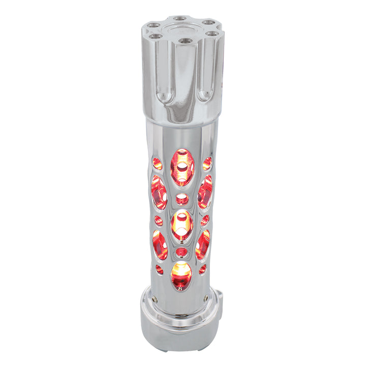 Austin Style Gun Cylinder Gearshift Knob With LED 9/10 Speed Adapter - Chrome/Red LED