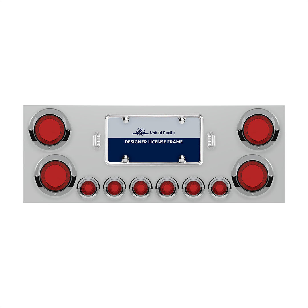 Stainless Steel Rear Center Panel With Four 23 LED 4" Lights &amp; Six 9 LED 2" Mirage Lights &amp; Visors - Red LED/Red Lens