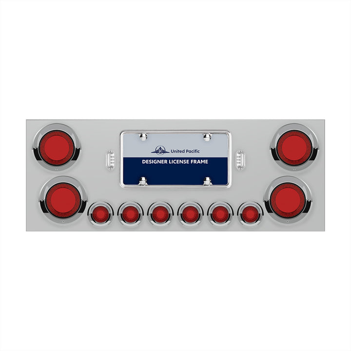 Stainless Steel Rear Center Panel With Four 23 LED 4" Lights &amp; Six 9 LED 2" Mirage Lights &amp; Visors - Red LED/Red Lens