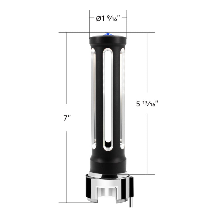 Thread-On Matte Black Sonoma Style Gearshift Knob With LED 13/15/18 Speed Adapter - Blue Crystal/Blue LED