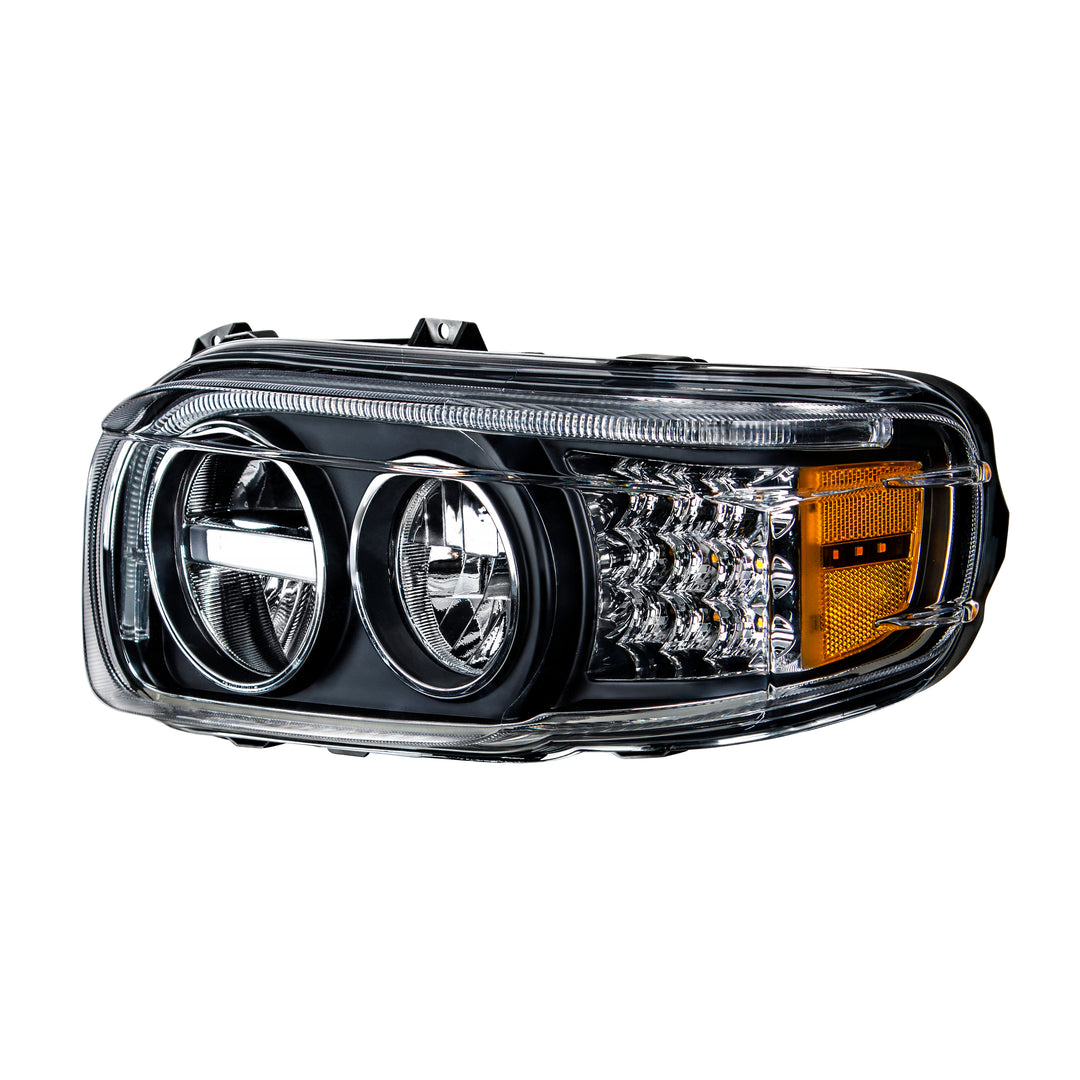 Blackout LED Headlight With LED Turn &amp; Position Light Bar For 2008-2023 Peterbilt 389 - Driver