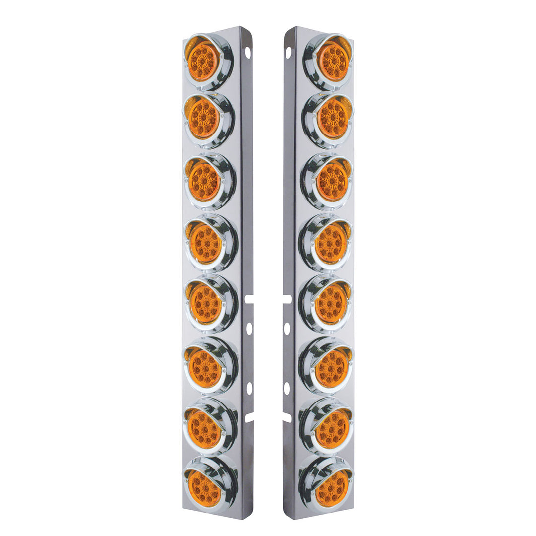 Stainless Steel Front Air Cleaner Bracket With 16 x 9 LED 2" Reflector Lights &amp; Visors For Peterbilt - Amber LED &amp; Lens