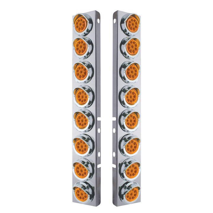 Stainless Steel Front Air Cleaner Bracket With 16 x 9 LED 2" Reflector Lights &amp; Visors For Peterbilt - Amber LED &amp; Lens