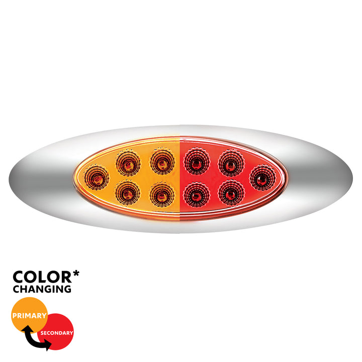 10 LED Oval Double Fury Light With Clear Lens &amp; Chrome Bezel (Clearance/Marker) - Amber &amp; Red LED/Clear Lens