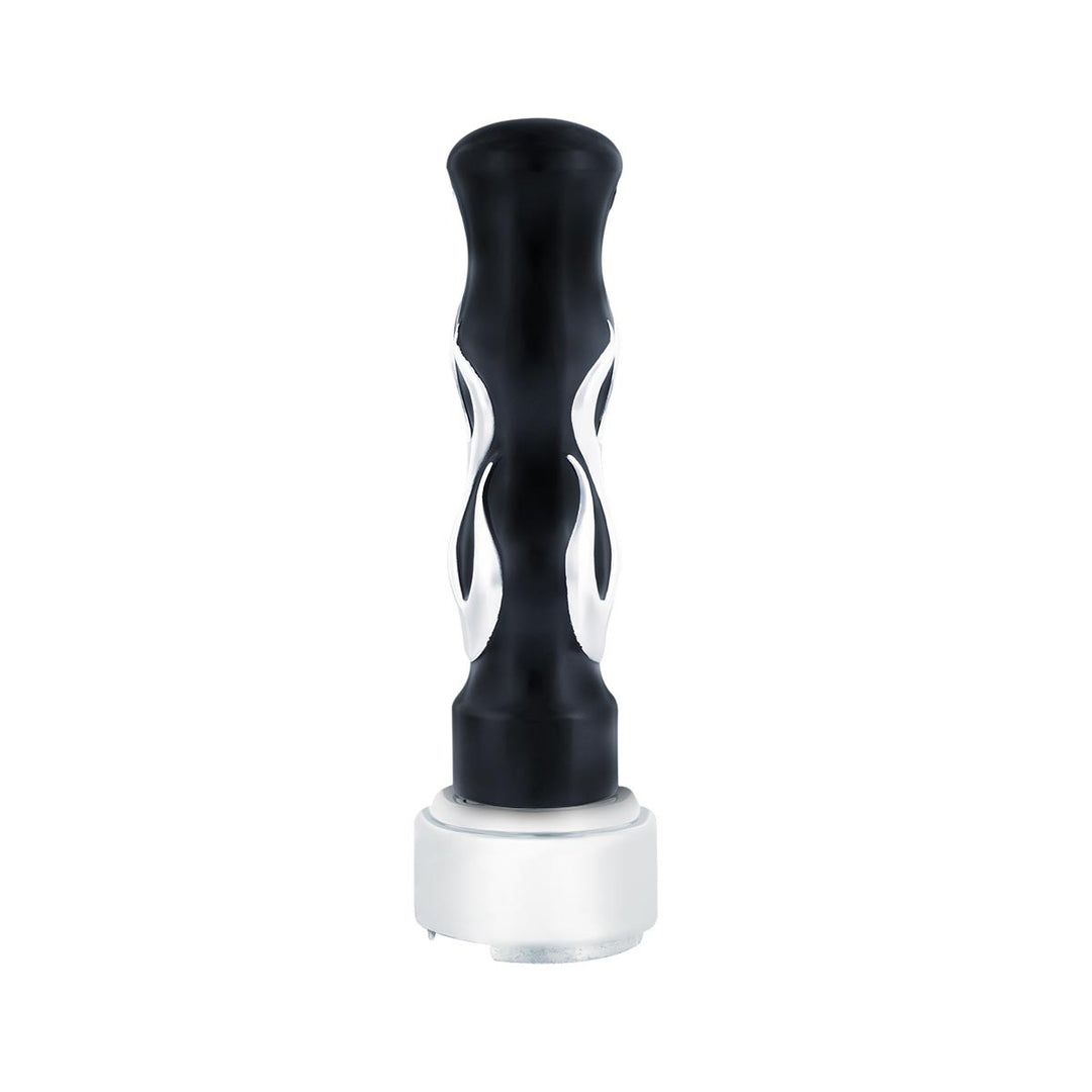 Thread-On Flame Gearshift Knob With Adapter For Eaton Fuller 9/10 Speed - Black With Chrome Flame