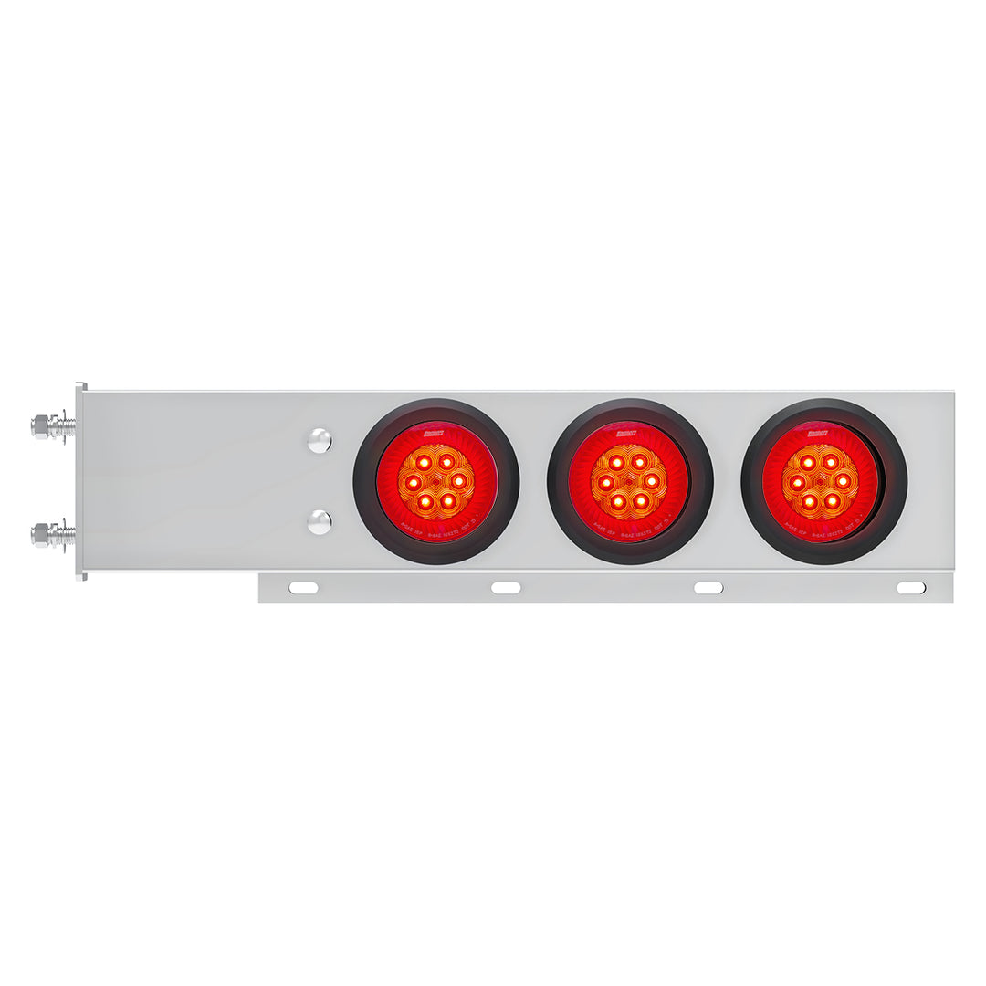 3-3/4" Bolt Pattern Stainless Steel Spring Loaded Bar With 6 x 4" 16 LED Turbine Lights - Red LED/Red Lens (Pair)