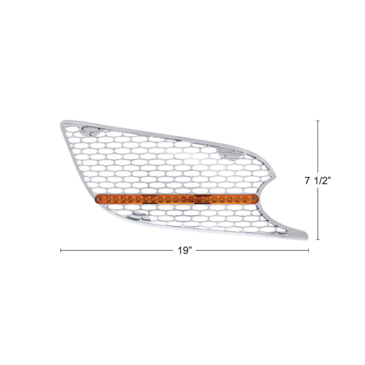 Chrome Air Intake Grille W/Reflector LED Light For 2012-2021 Peterbilt 579 (Passenger) - Amber LED/Amber Lens