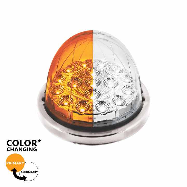 17 LED Watermelon Double Fury Light Flush Mount Kit With Low Profile Stainless Steel Bezel - Amber &amp; White LED/Clear Lens