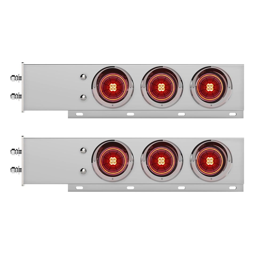 2-1/2" Bolt Pattern Chrome Spring Loaded Bar W/6 x 4" 13 LED Abyss Lights &amp; Visors - Red LED/Red Lens (Pair)