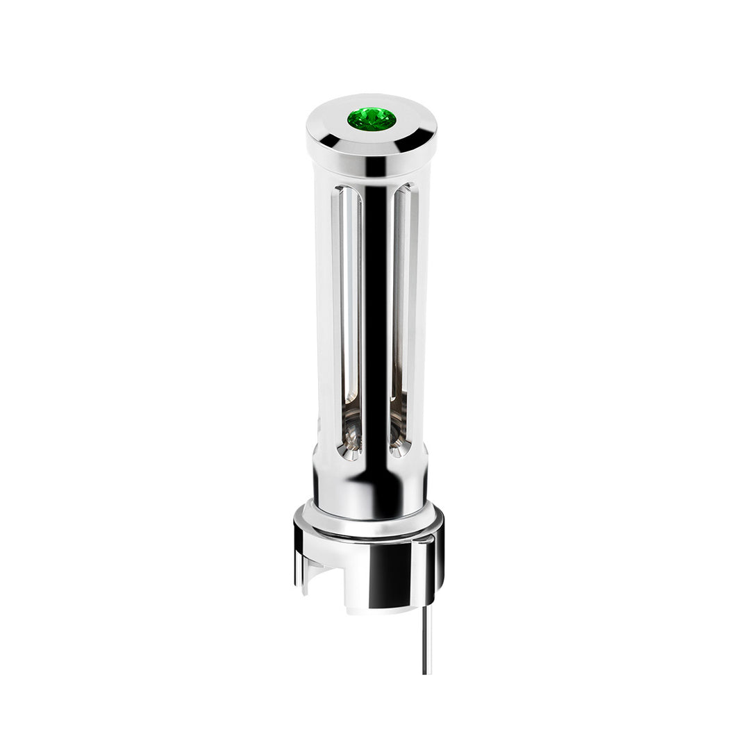 Thread-On Chrome Sonoma Style Gearshift Knob With LED 13/15/18 Speed Adapter - Dark Green Crystal/Green LED
