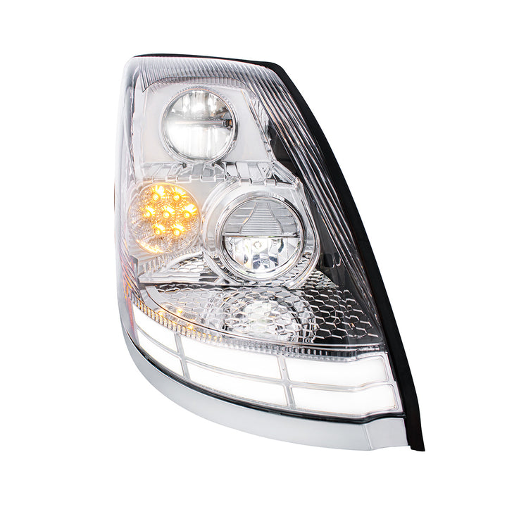 Chrome LED Headlight With Dual Color LED Light Bars For 2003-2017 Volvo VN/VNL - Passenger