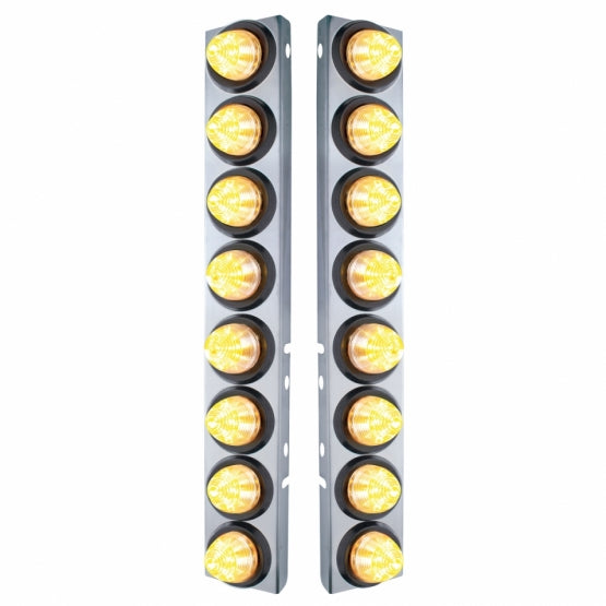 Stainless Steel Front Air Cleaner Bracket With 16 x 9 LED 2" Beehive Lights For Peterbilt - Amber LED/Clear Lens