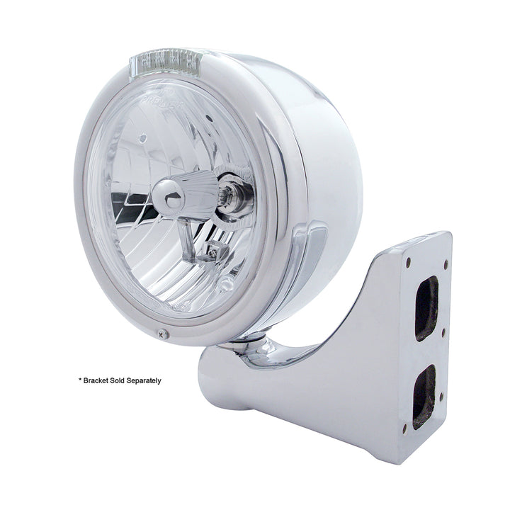Stainless Steel Classic Half Moon Headlight Crystal H4 Bulb &amp; LED Turn Signal - Clear Lens
