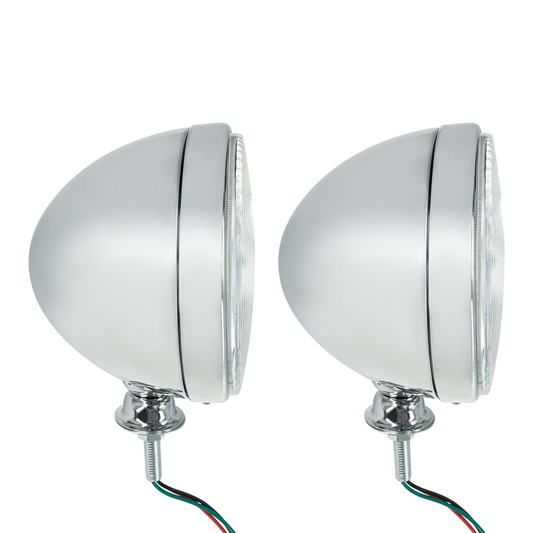 7" Chrome Dietz Style Headlight With 12 Volt Flat H4 Halogen Bulb (Pair)