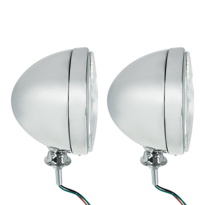 7" Chrome Dietz Style Headlight With 12 Volt Flat H4 Halogen Bulb (Pair)