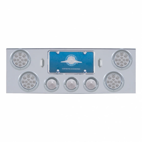 CR Rear Center Panel +4X LED 4" Refl. Light &amp; 3X LED 2-1/2" Beehive Light &amp; Visor - Red LED/Clear Lens