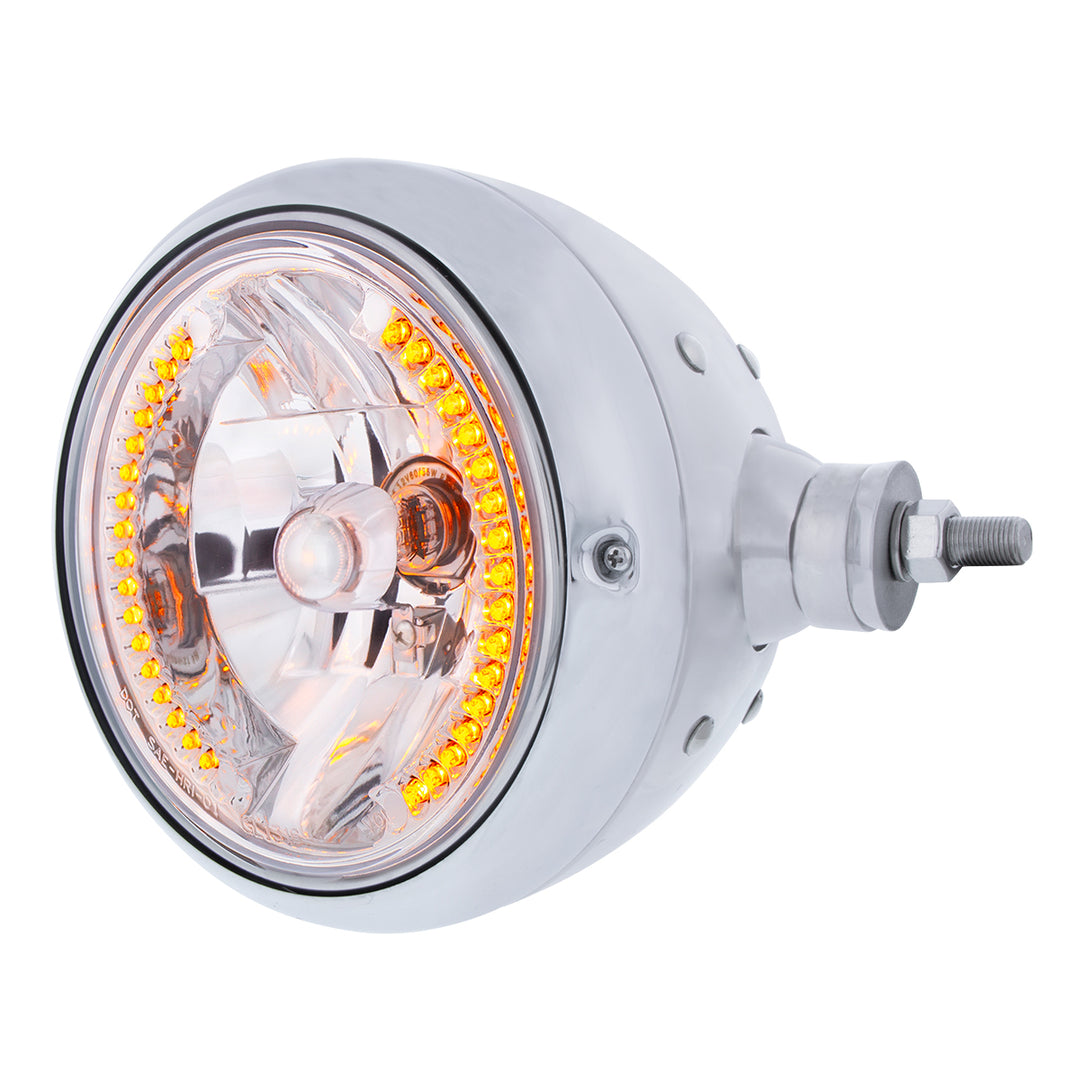 Chrome Guide 682-C Style Headlight Assembly W/Crystal Lens &amp; 34 LEDs Position Light - R/H (Horizontal Mount)