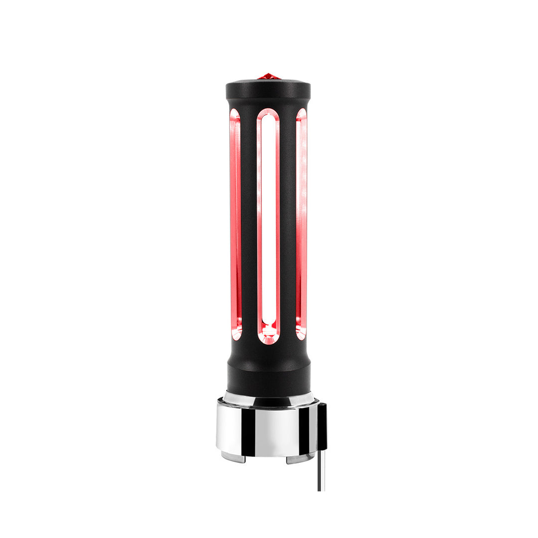 Thread-On Matte Black Sonoma Style Gearshift Knob With LED 9/10 Speed Adapter - Red Crystal/Red LED