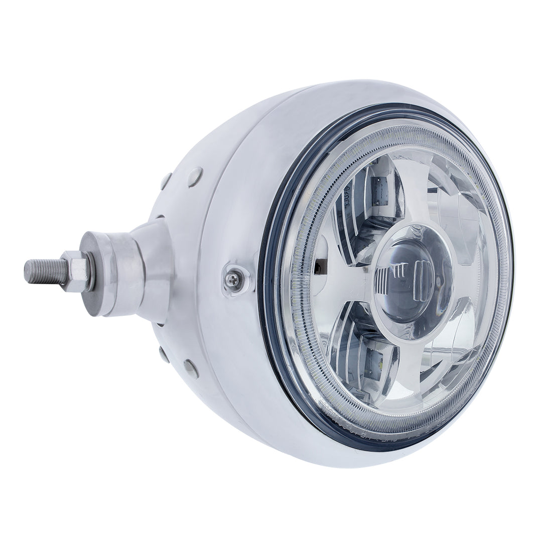 Chrome Guide 682-C Style Headlight Assembly W/LED Headlight &amp; Dual Color Position Light - L/H (Horizontal Mount)