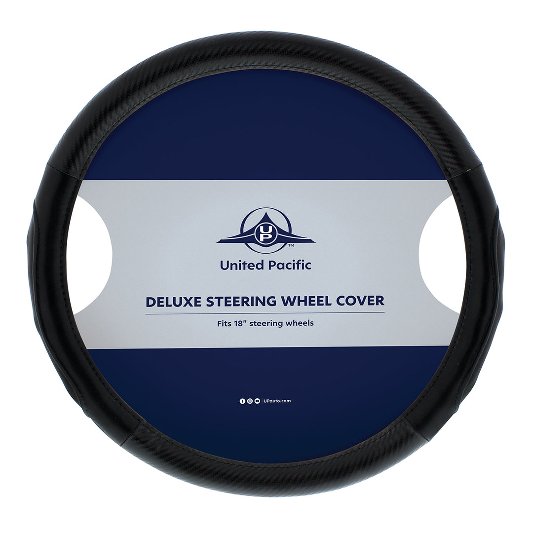18" Carbon Fiber Pattern Steering Wheel Cover - Black Stitching