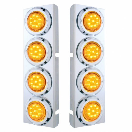 Stainless Steel Front Air Cleaner Bracket With 8 x 9 LED 2" Lights &amp; Bezels For Peterbilt - Amber LED &amp; Lens