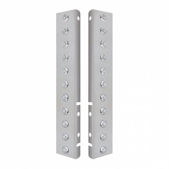 Stainless Steel Front Air Cleaner Bracket With 22 x 3 Amber LED Dual Function 3/4" Mini Lights &amp; Stainless Steel Bezels For Peterbilt - Clear Lens