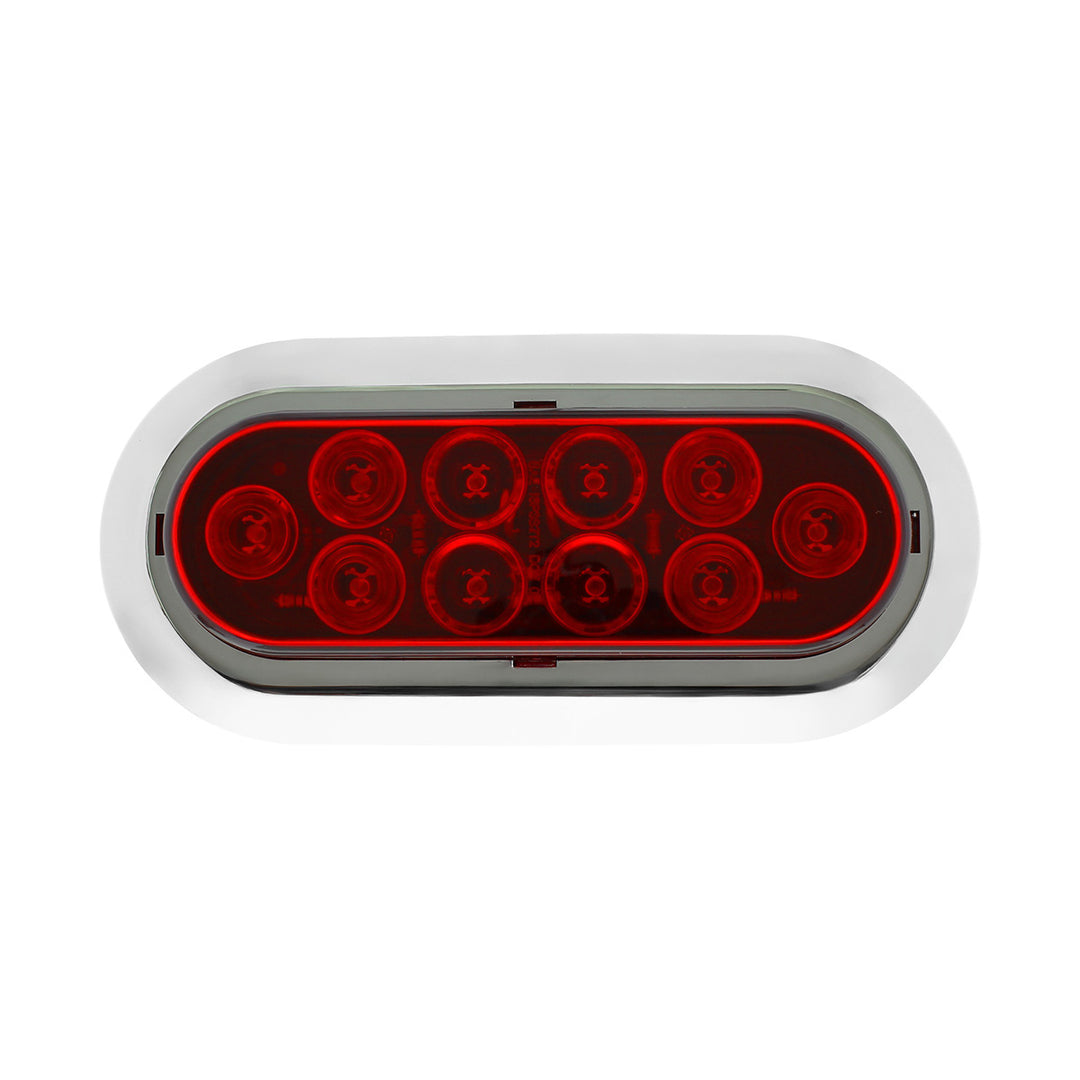 10 LED 6" Oval Light With Bezel (Stop, Turn &amp; Tail) - Red LED/Red Lens