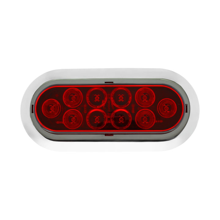 10 LED 6" Oval Light With Bezel (Stop, Turn &amp; Tail) - Red LED/Red Lens