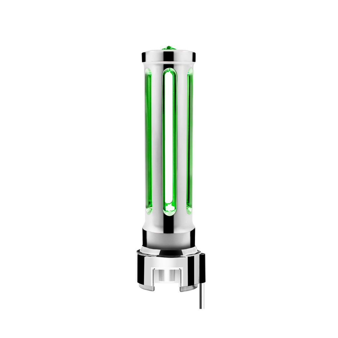 Thread-On Chrome Sonoma Style Gearshift Knob With LED 13/15/18 Speed Adapter - Dark Green Crystal/Green LED