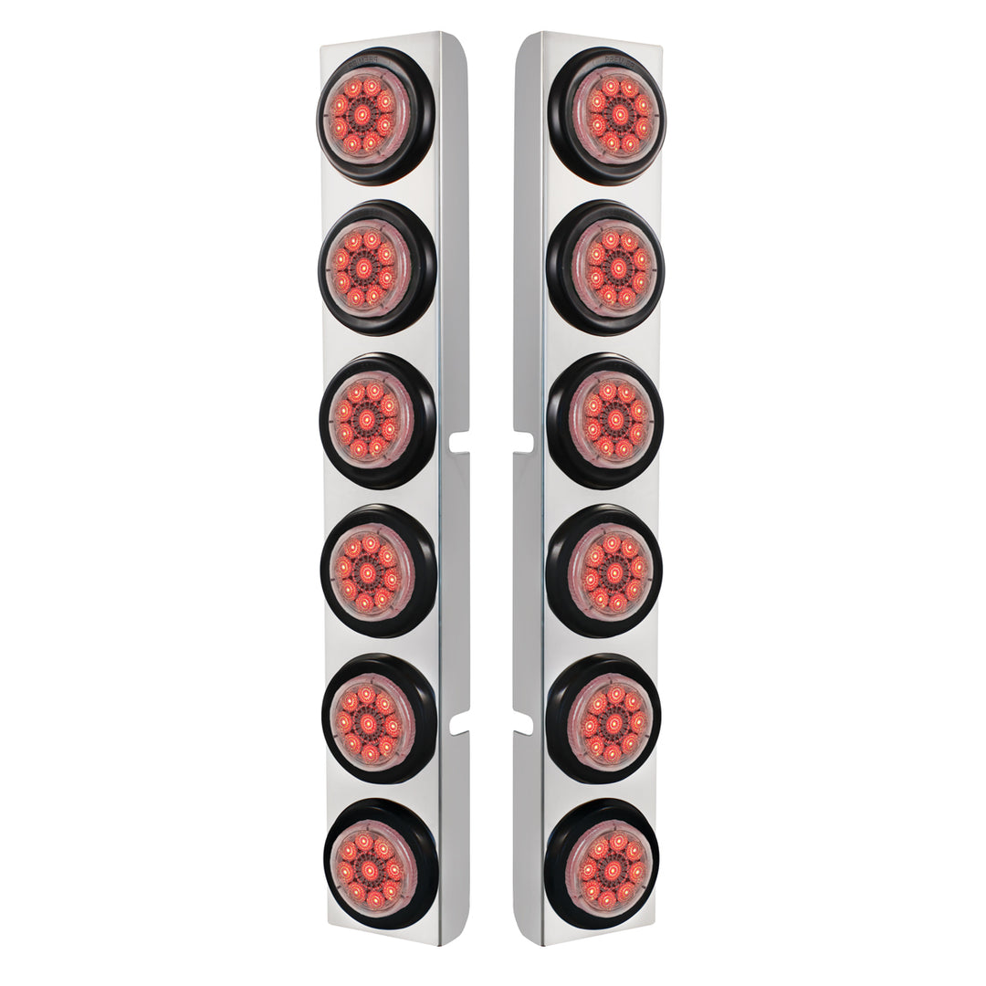 Stainless Steel Rear Air Cleaner Bracket With 12 x 9 LED 2" Reflector Lights For Peterbilt - Red LED/Clear Lens