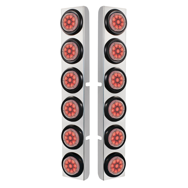 Stainless Steel Rear Air Cleaner Bracket With 12 x 9 LED 2" Reflector Lights For Peterbilt - Red LED/Clear Lens