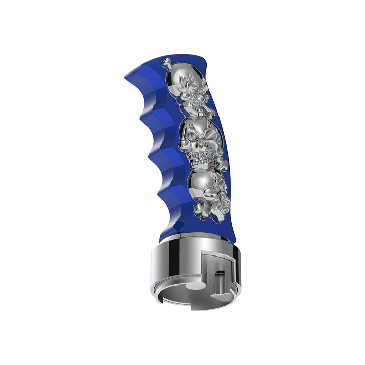 Thread-On Skulls Pistol Grip Gearshift Knob With 13/15/18 Speed Adapter - Indigo Blue/Chrome