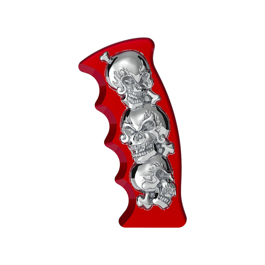 Thread-On Skulls Pistol Grip Gearshift Knob - Candy Red With Chrome Skulls