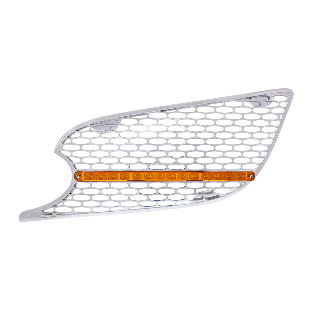 Chrome Air Intake Grille With LED Light For 2012-2021 Peterbilt 579 (Driver) - Amber LED/Amber Lens