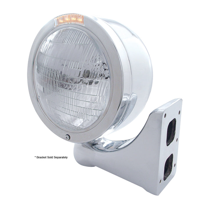 Stainless Steel Bullet Half Moon Headlight 6014 Bulb &amp; LED Turn Signal - Clear Lens