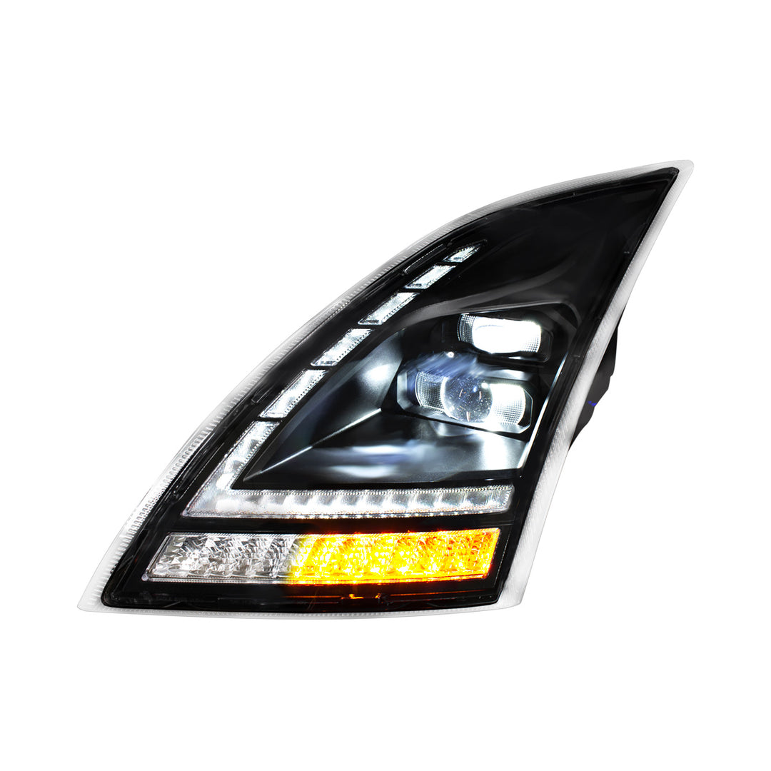 Blackout Full LED Headlight With Switchable Sequential Turn Signal. 2018-2024 Volvo VNL - Driver