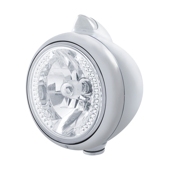 Chrome Guide 682-C Headlight H4 With White LED &amp; Original Style LED Signal - Clear Lens