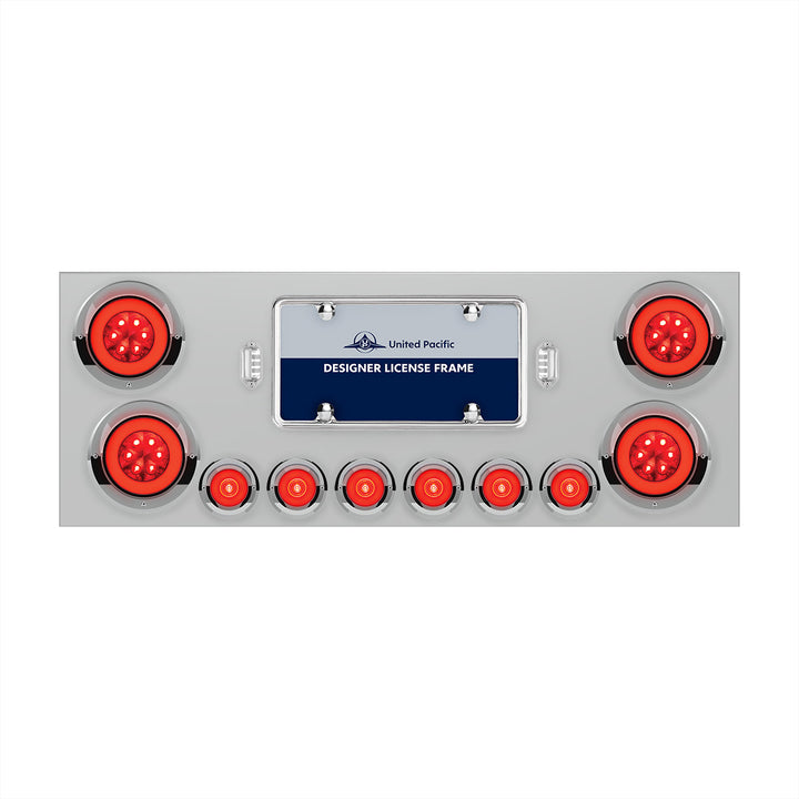 Stainless Steel Rear Center Panel With 4 x 21 LED 4" GloLight &amp; 6 x 6 LED 2" GloLight &amp; Visors - Red LED &amp; Lens