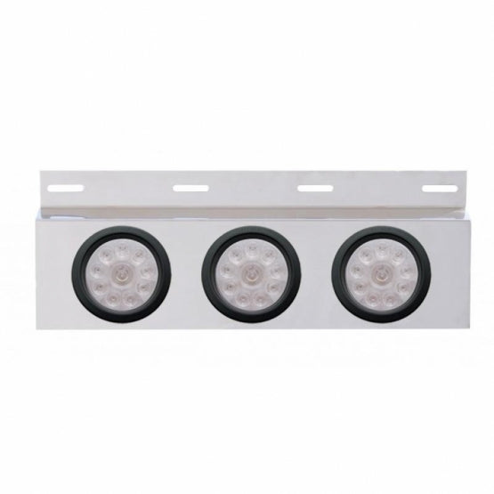 Stainless Top Mud Flap Plate With 3 x 10 LED 4" Lights &amp; Grommets - Red LED/Clear Lens (Each)